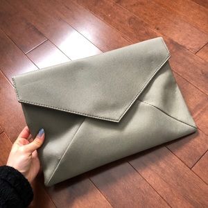 Gray envelope style faux saffiano leather clutch shoulder bag purse